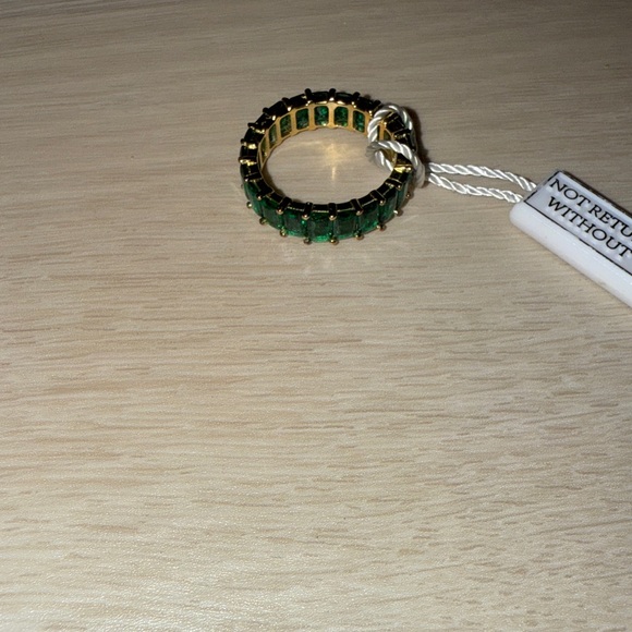 Eternity Ring with Gold Setting And Green Emerald Gemstones - Picture 7 of 9